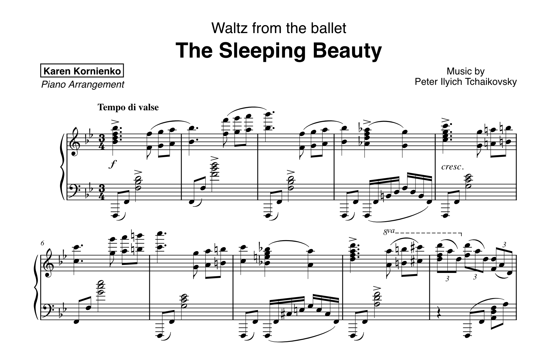 Вальс из Спящей Красавицы - скачать ноты для Фортепиано.